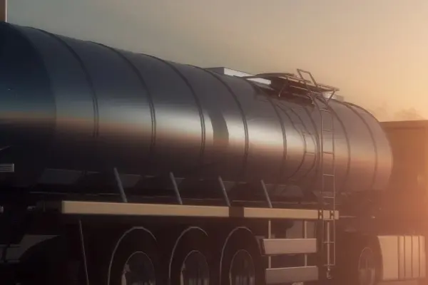Ciężarówka jadąca na tle zachodzącego słońca, symbolizująca certyfikację KZR INiG - biopaliwa transportowe Ciężarówka jadąca na tle zachodzącego słońca, symbolizująca certyfikację KZR INiG - biopaliwa transportowe