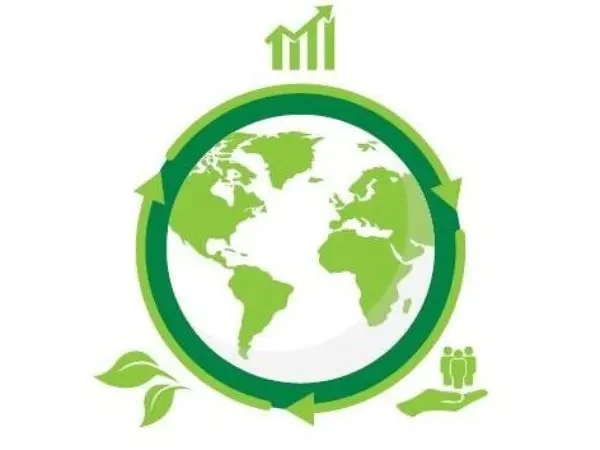 Zielony symbol Ziemi z ikonami liści, strzałkami symbolizującymi recykling i grupą ludzi – międzynarodowe standardy i inicjatywy na rzecz zrównoważonego rozwoju DEKRA