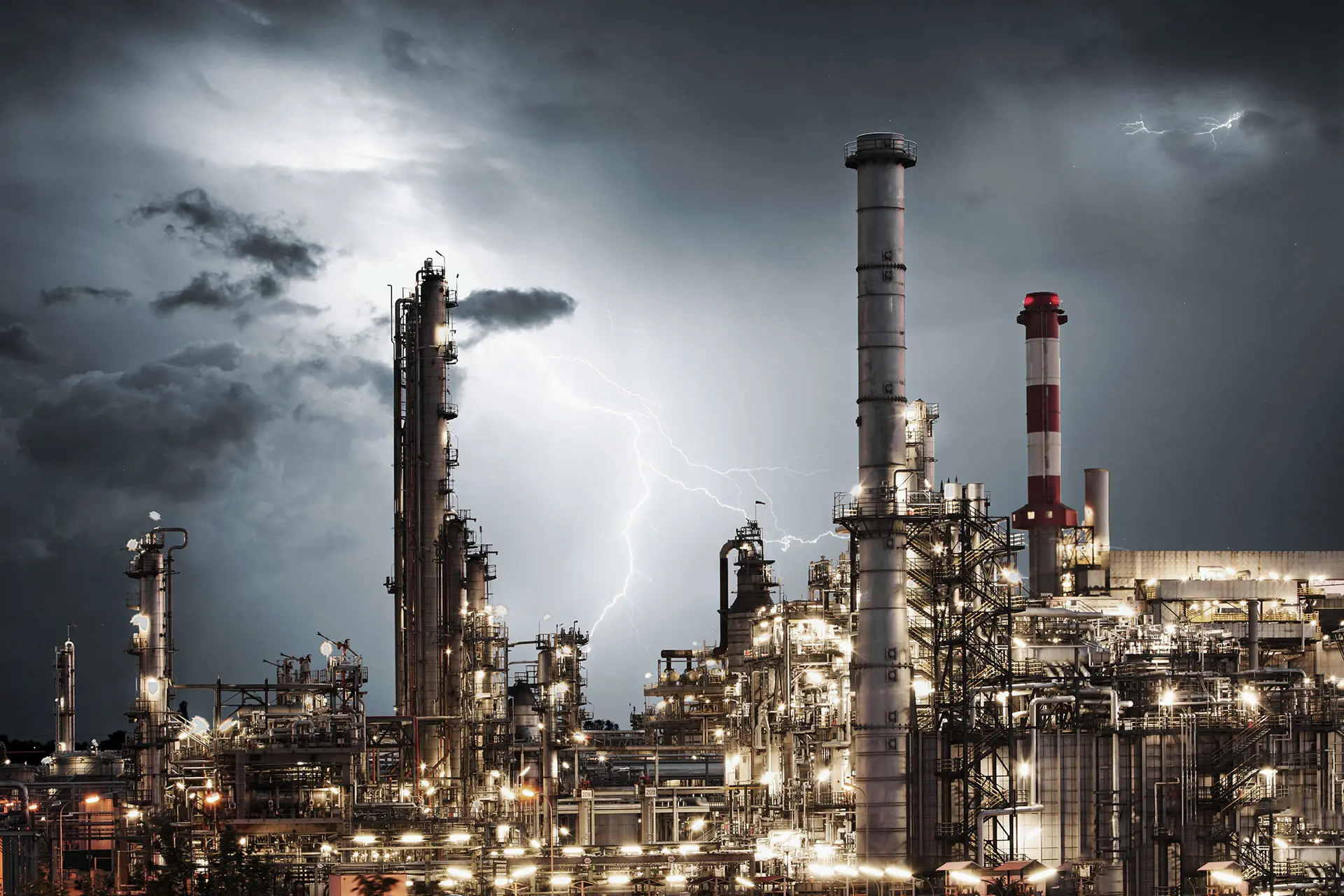 ity skyline with lightning in background 