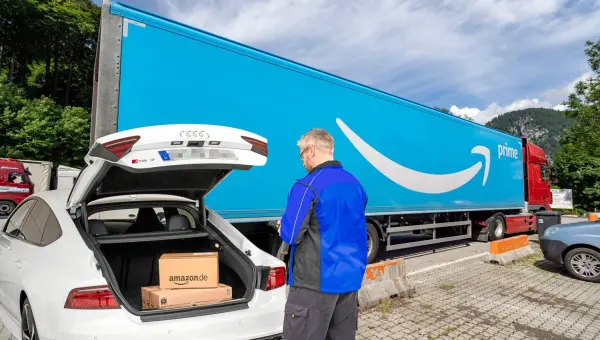 Amazon-Niederlassungen seien mehrfach auf Arbeitsschutzbedingungen hin geprüft worden. Foto: Thomas Küppers, DHL, Montage: Haug