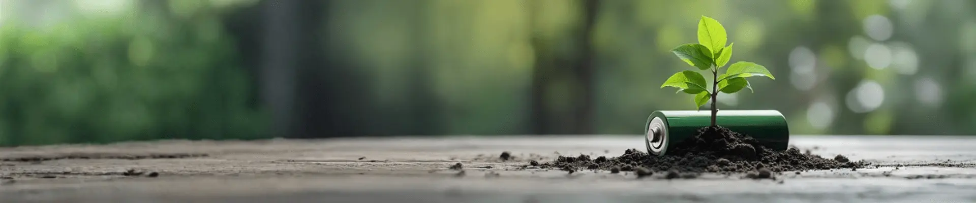 A small green seedling growing out of the soil next to a lying battery, symbolizing sustainable energy and environmentally friendly technology. A small green seedling growing out of the soil next to a lying battery, symbolizing sustainable energy and environmentally friendly technology.