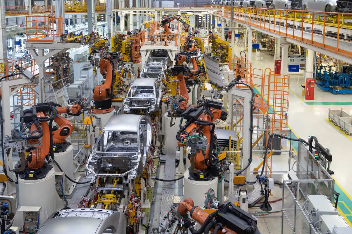 A factory where vehicles are manufactured. A factory where vehicles are manufactured.