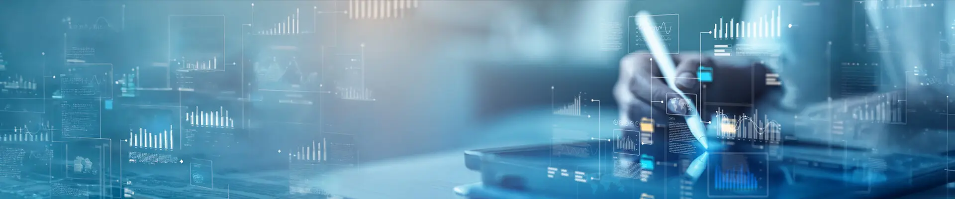 A hand writing with a pen against a blue background, with calculations floating in the air.