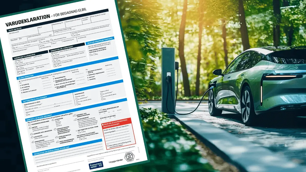 An electric car being charged and a certificate on paper.