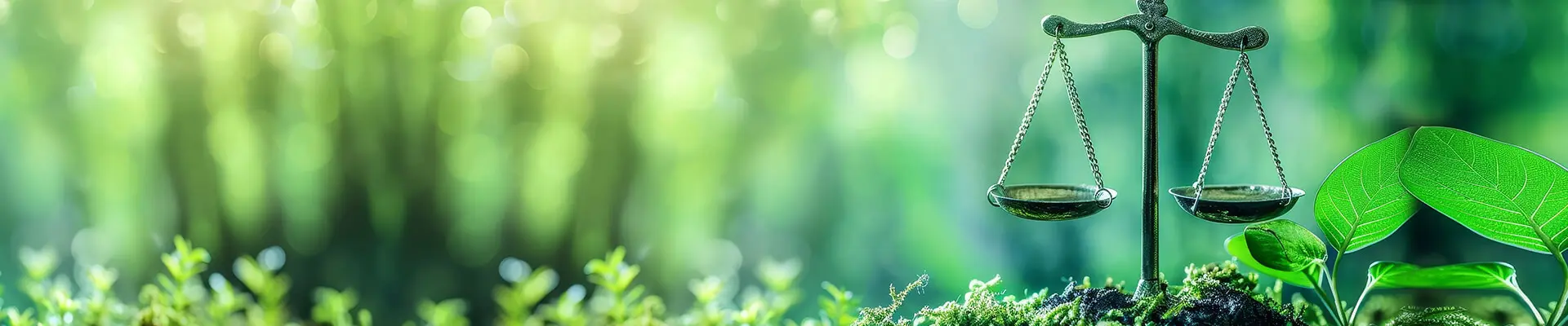 En gammaldags våg med vågskålar mot en grön bakgrund av löv.