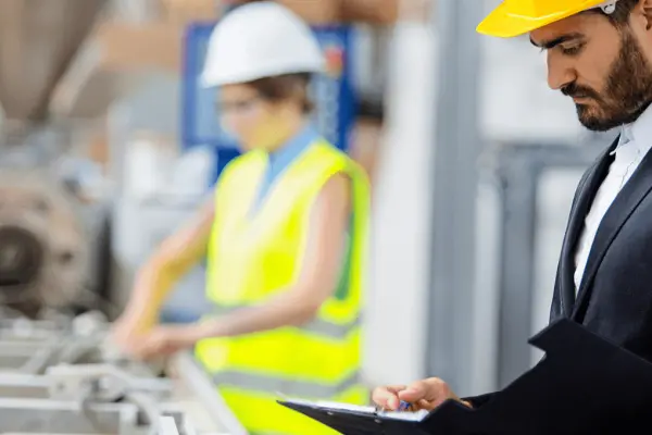 Man wearing a hard hat condusting an assessment Man wearing a hard hat condusting an assessment