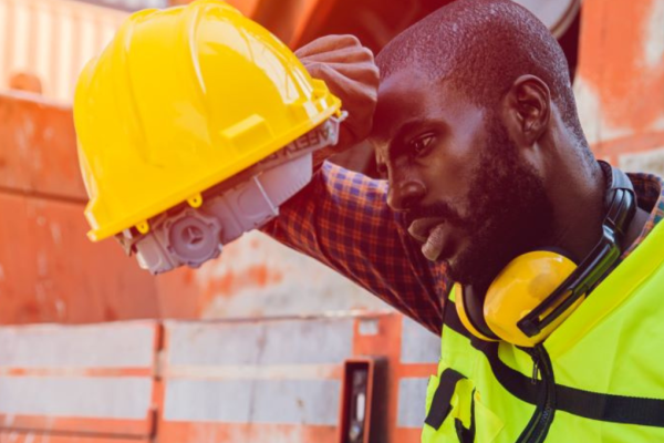 Tired construction worker