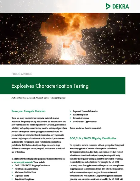Explosives Characterization Testing